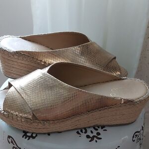 Franco Sarto Gold Espadrille Wedge Sandals